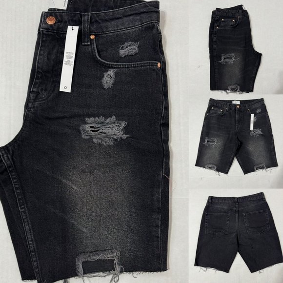 Asos Design NWT Sz 32 Black Distressed Frayed Men's Jean Short - Picture 1 of 8